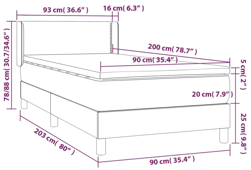 Pat box spring cu saltea, maro inchis, 90x200 cm, textil Maro inchis, 90 x 200 cm, Culoare unica si cuie de tapiterie