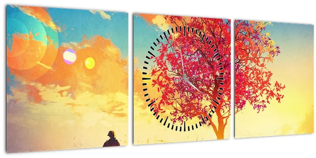 Tablou - casa în deal (cu ceas) (90x30 cm)