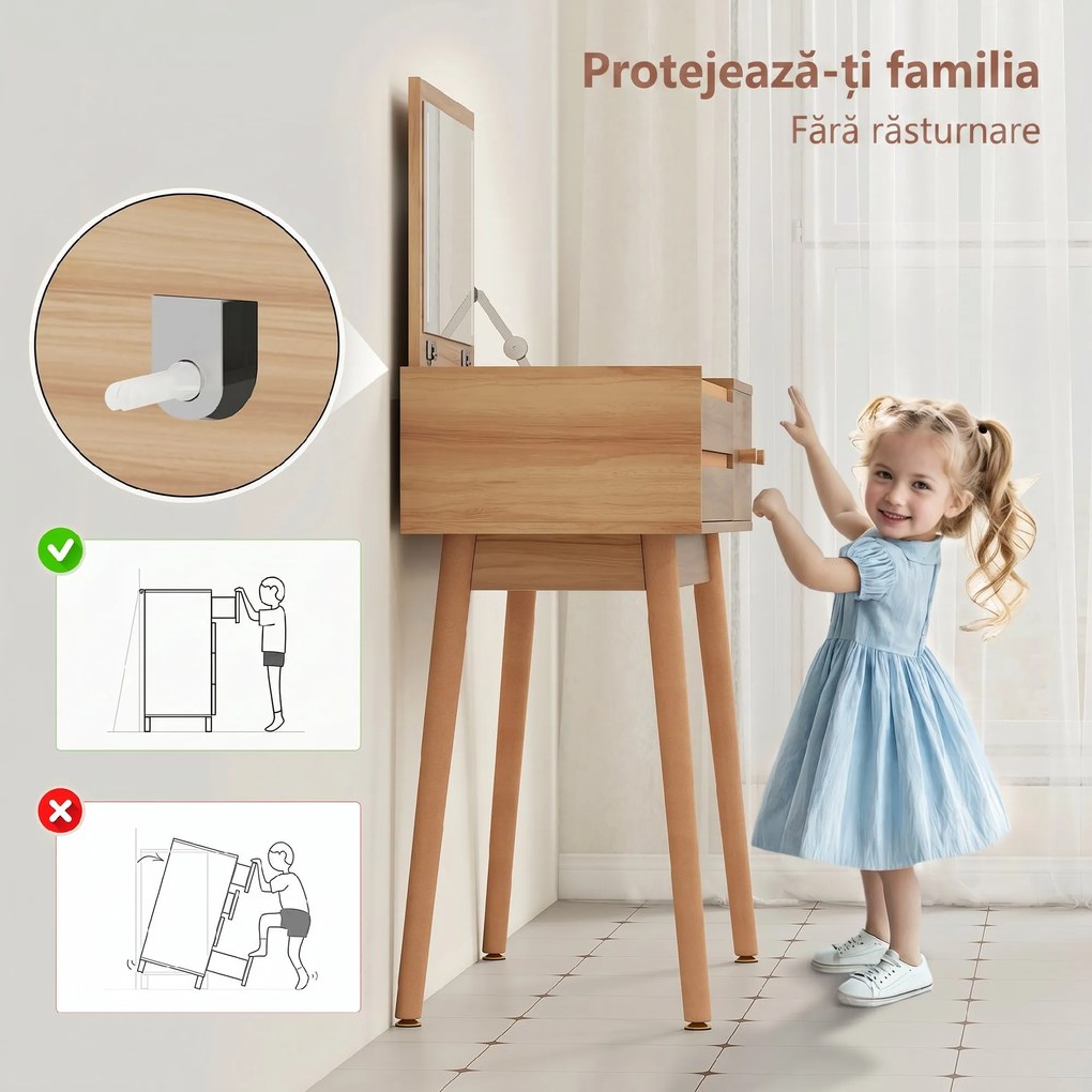 HOMCOM Masă de Toaletă pentru Machiaj cu Oglindă Rabatabilă și Lumini LED, Stație de Machiaj cu 3 Sertare, Compartimente Interne și Picioare din Pin, Masă de Toaletă pentru Dormitor, Modernă, 100x40x87 cm, Culoare Nuc | Aosom Romania