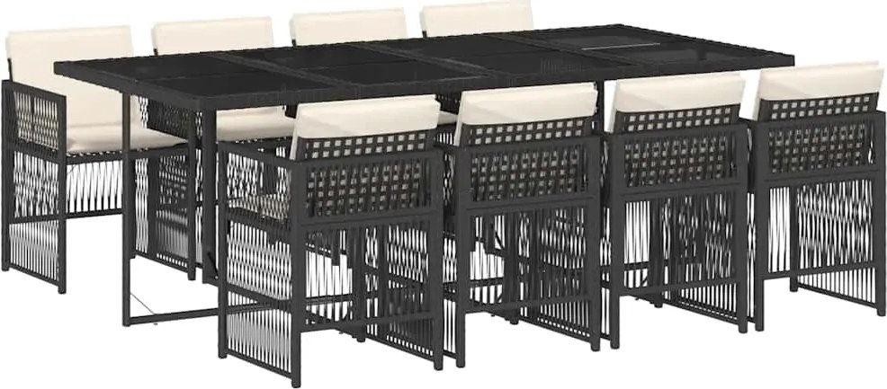 vidaXL Set mobilier de grădină cu perne, 9 piese, negru, poliratan