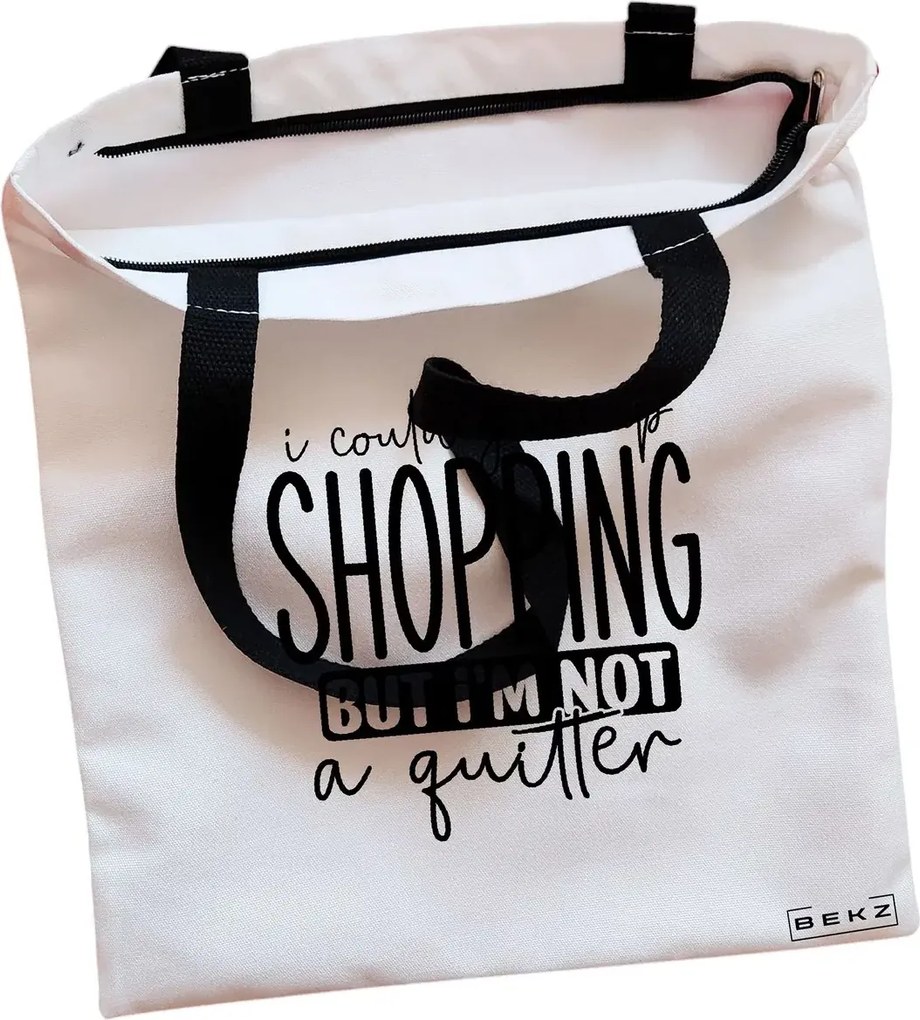 Sacosa de Panza pentru Cumparaturi, Geanta Tote, model I could give my shopping, Cu fermoar, 38x34.5 cm, Alba, BEKZ®