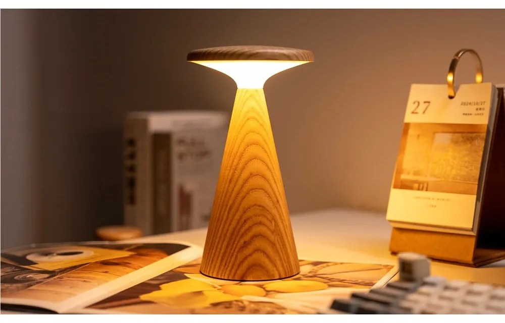 Veioză în culoare naturală LED cu abajur din lemn (înălțime 21 cm) Sylva – Gingko