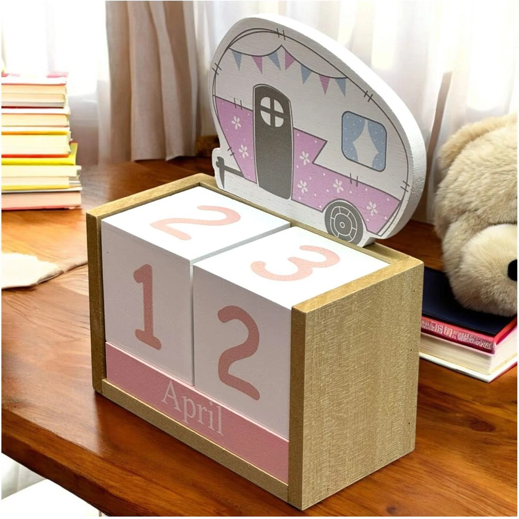 Calendar decorativ din Lemn, 14 x 7 x 18 cm, PINK