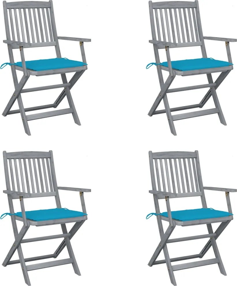 vidaXL Scaune pliabile de exterior cu perne, 4 buc., lemn masiv acacia