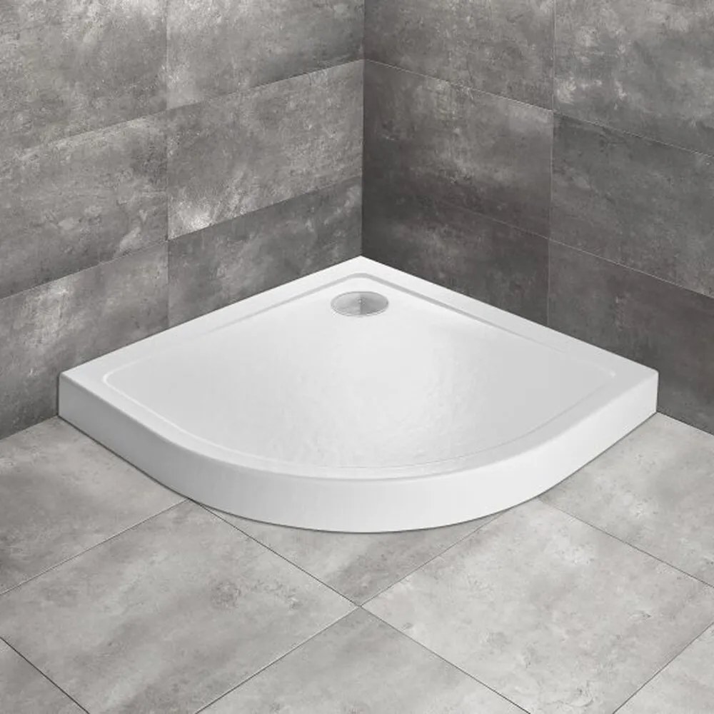 Cadita dus semirotunda Radaway Doros A Compact Stone 80x80 cm acril alb
