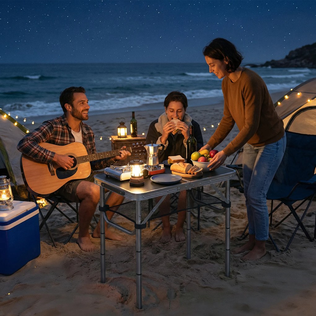 Outsunny Masă de Camping Pliabilă 60 cm, Picnic cu Strat de Plasă, Negru | Aosom Romania