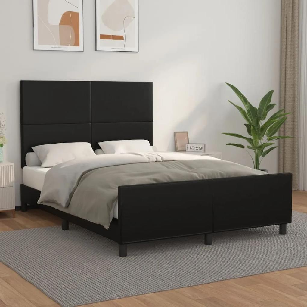 3125451 vidaXL Cadru de pat cu tăblie, negru, 140x200 cm, piele ecologică