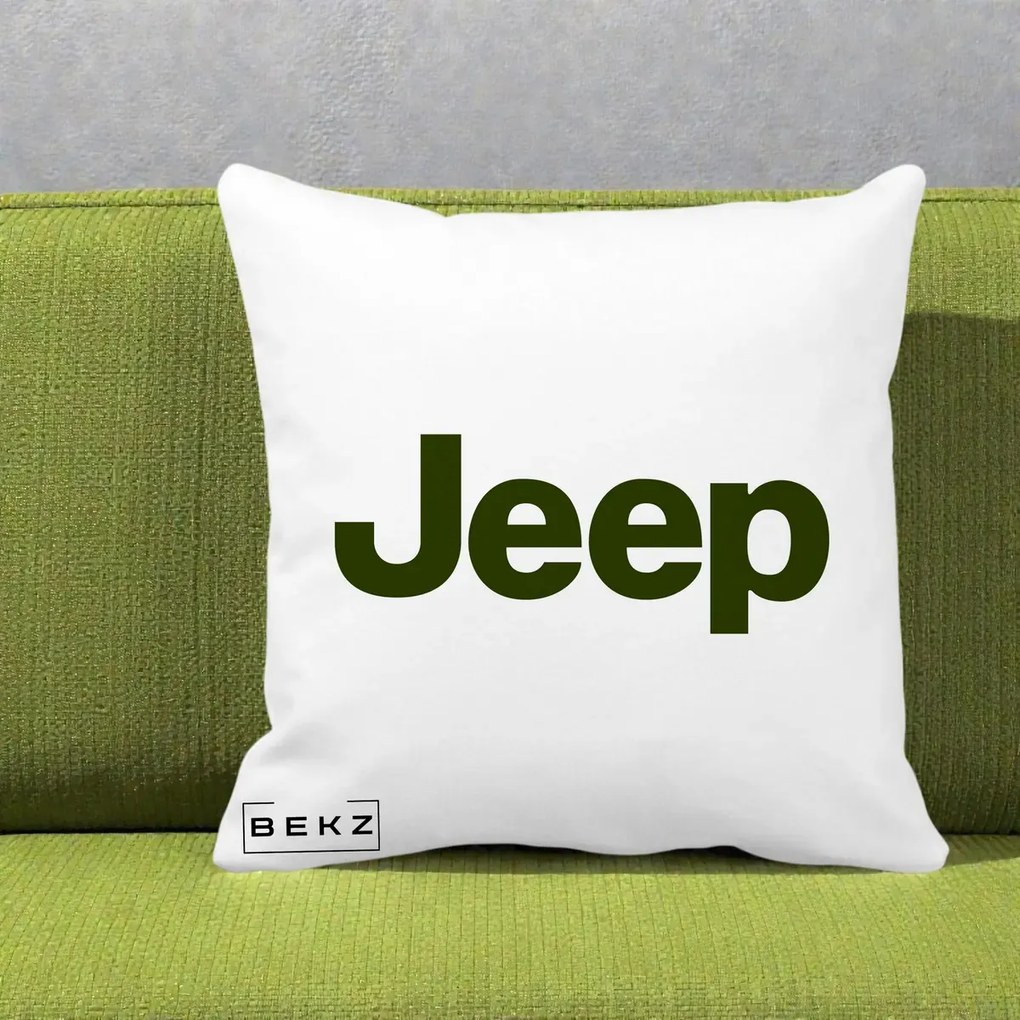 Perna Personalizata cu emblema Jeep, 40x40 cm, Alba Mata, Husa Detasabila, Perna Inclusa, BEKZ®