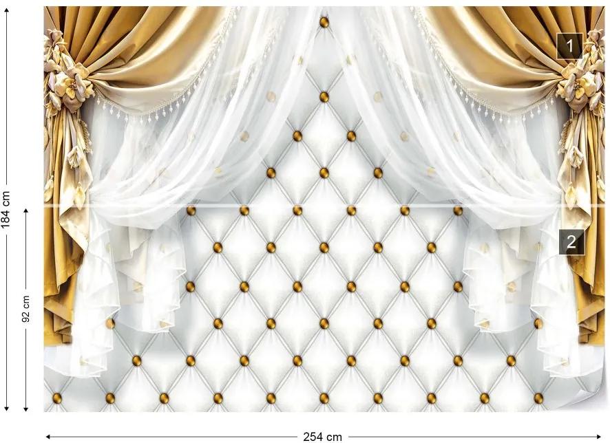 GLIX Fototapet - Golden Curtains Luxury Effect Vliesová tapeta  - 254x184 cm