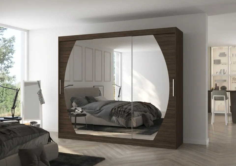 Dulap cu usi glisante si oglinda 250x215 cm, Cambe, ADRK Furniture (Culoare: Alb)