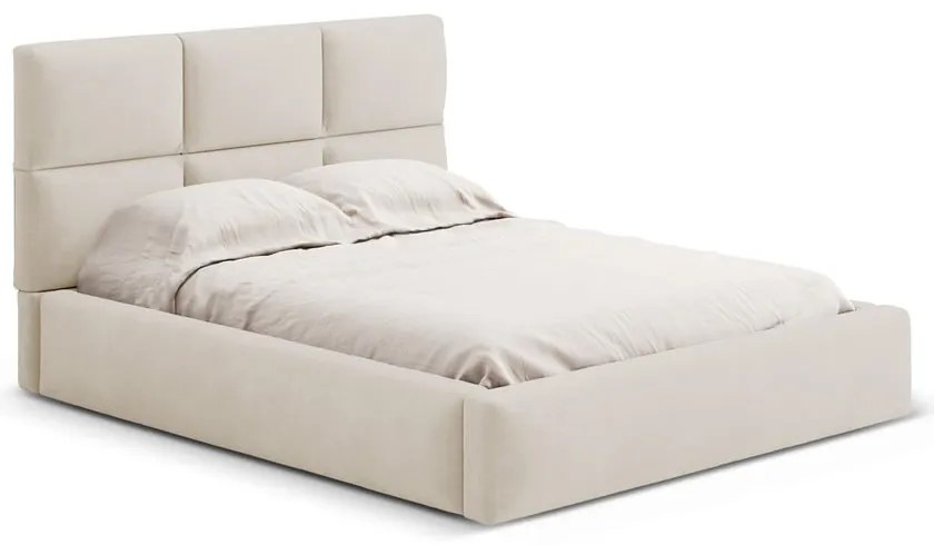 Pat matrimonial bej tapițat cu spațiu de depozitare cu somieră 180x200 cm Libera – Windsor & Co Sofas