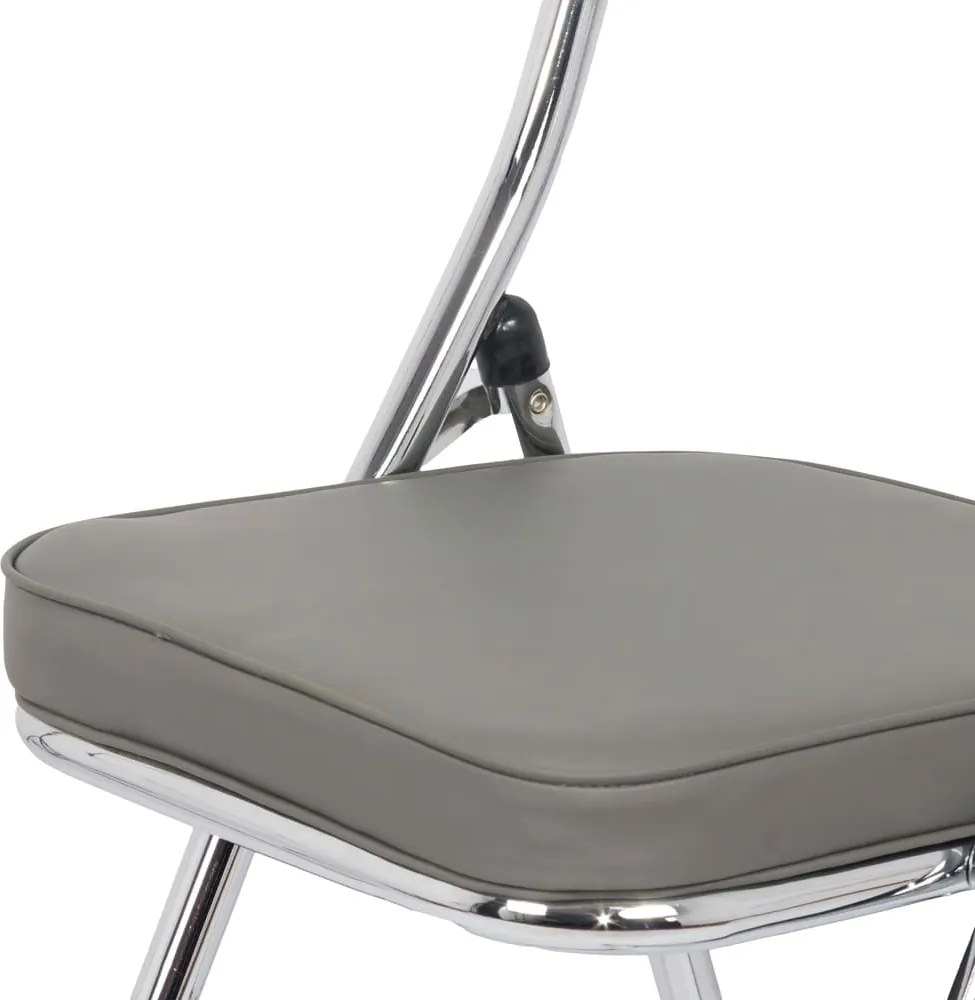 Scaun pliant gri HRC 607 din piele sintetică și cadru metalic cromat