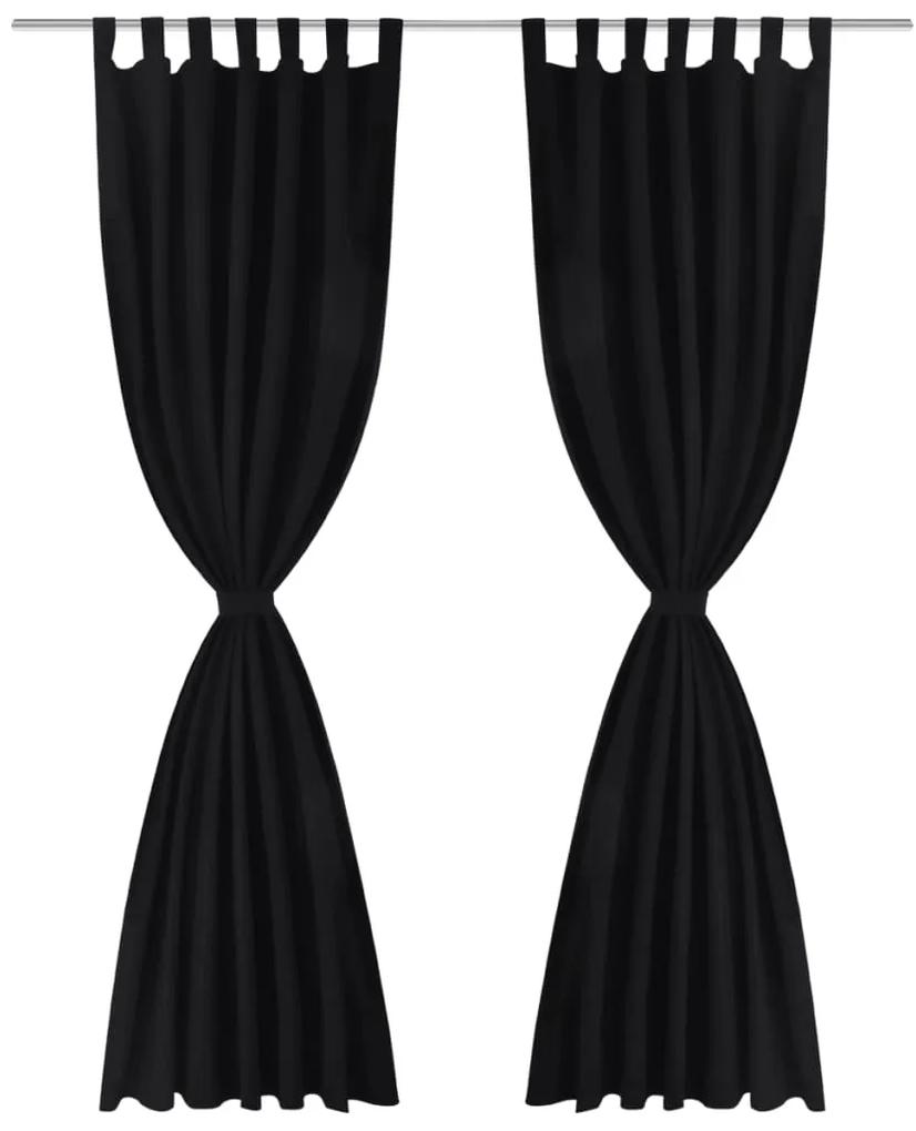 Draperii micro-satin cu bride, 2 buc, 140 x 225 cm, negru 2, Negru, 225 cm