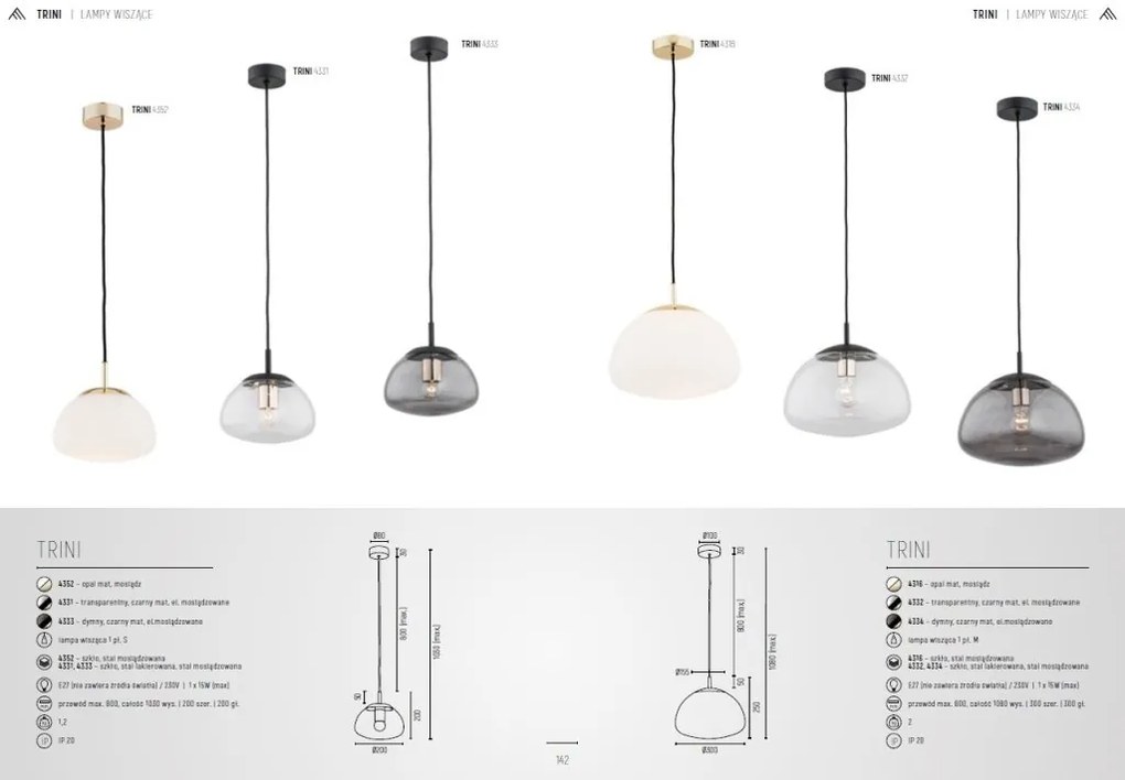 Pendul design modern TRINI negru 20cm