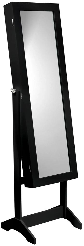 Dulap de bijuterii cu oglinda, negru, 34x35,5x140 cm