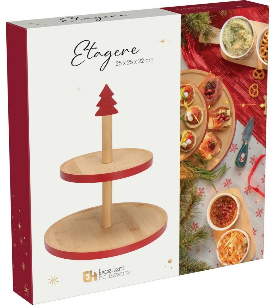 Etajeră din bambus pentru dulciuri, 2 etaje, roșu