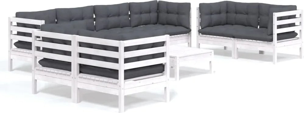 vidaXL Set mobilier de grădină cu perne, 9 piese, lemn masiv de pin