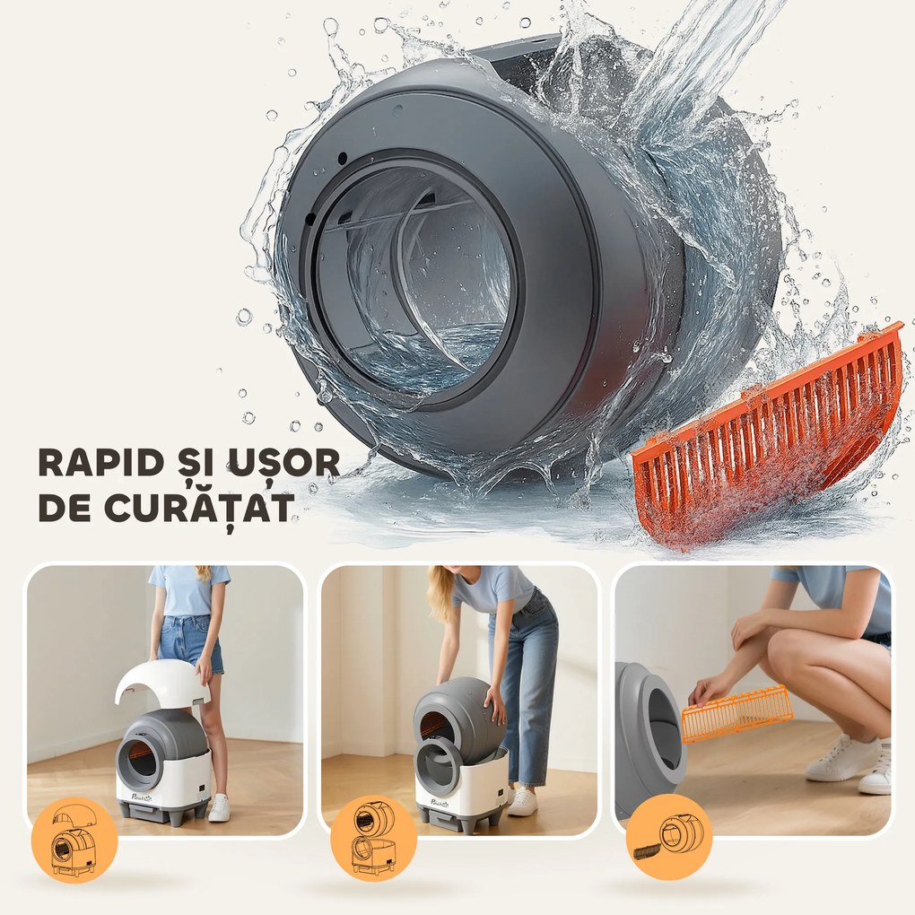 PawHut Litiera auto-curățătoare de 80L pentru Pisici 1-5 kg din PP Alb și Gri | Aosom Romania