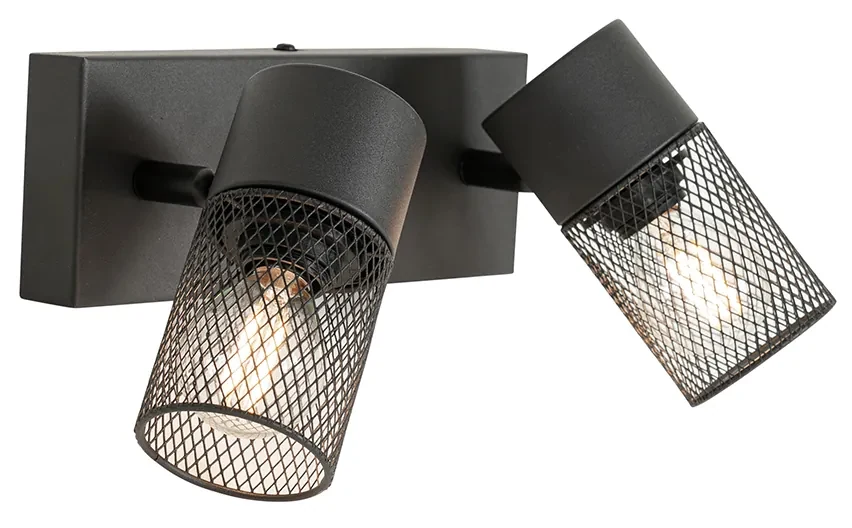 Spotlight industrial negru cu 2 lumini reglabile - Jim