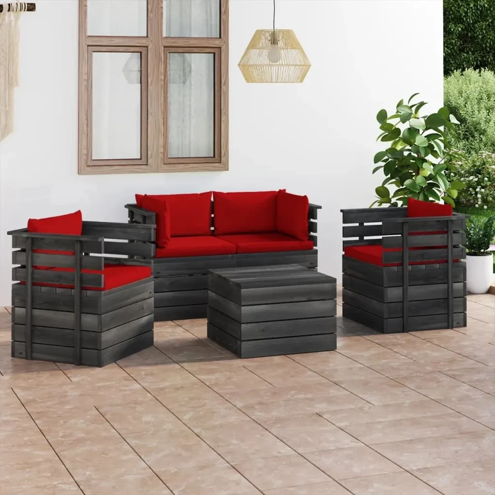 Set mobilier gradina paleti cu perne 5 piese lemn masiv pin