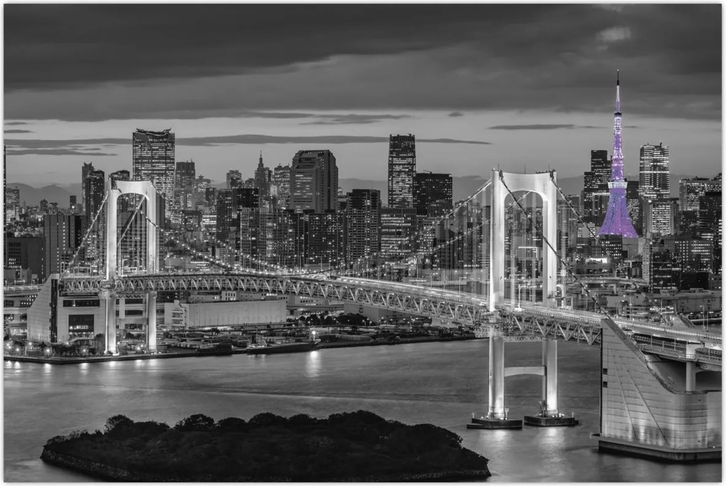 Tablou - Orașul mare cu turnul mov (90x60 cm)