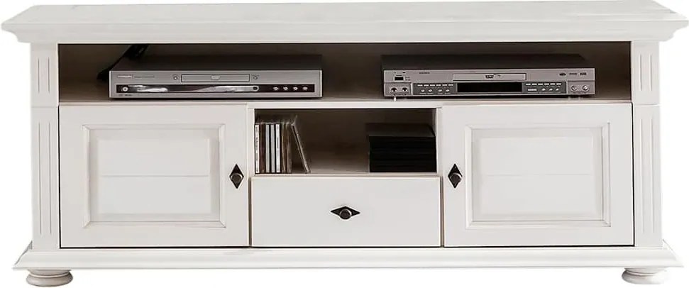 Comodă TV lemn masiv alb Ariana, 137 × 45 × 65 cm