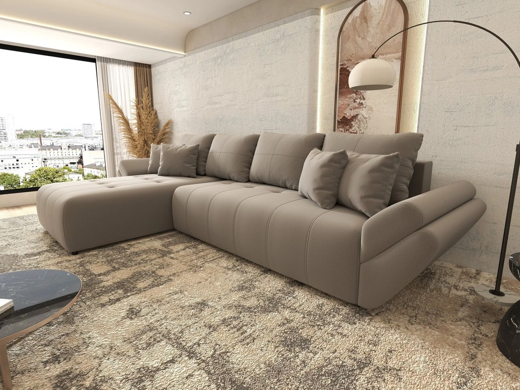 Colțar extensibil dumonde cu ladă de depozitare si sezut confortabil din spuma high-density, Berlin XL Royal Gri 350x185 cm