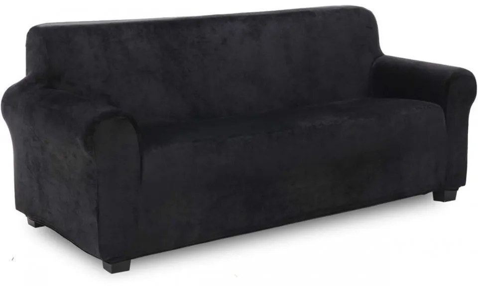 Husa elastica din catifea, canapea 3 locuri, cu brate, negru, HCCJ3-01