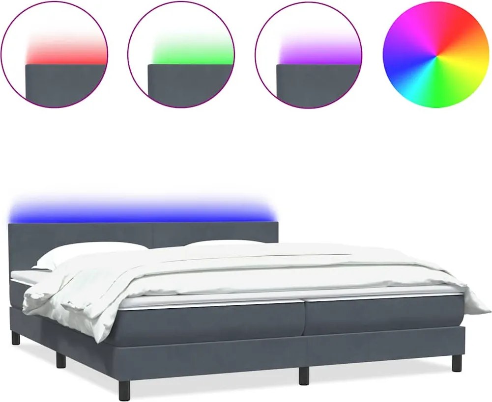 vidaXL Pat cu arcuri cu saltea și LED, gri închis, 180x210 cm, catifea