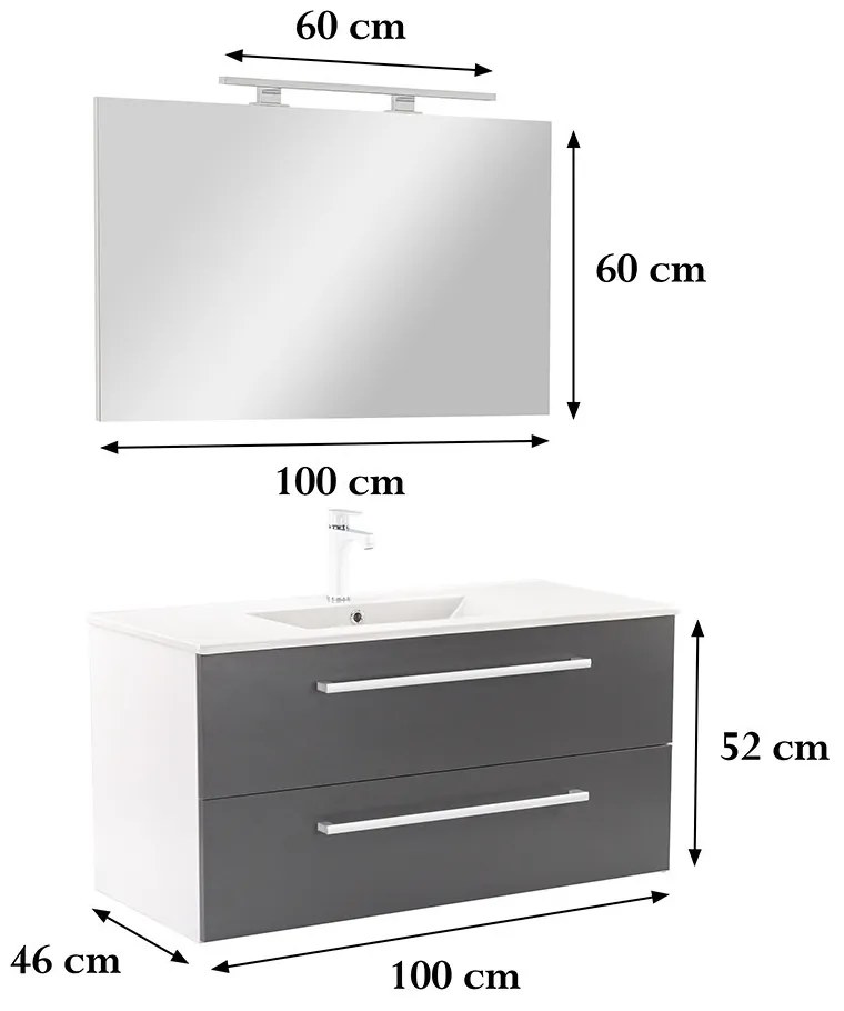 Mobilier complet de baie Vario Clam 100 alb-antracit