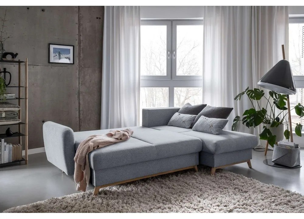 Colțar extensibil cu șezlong pe partea dreaptă Miuform Scandic Lagom, gri deschis