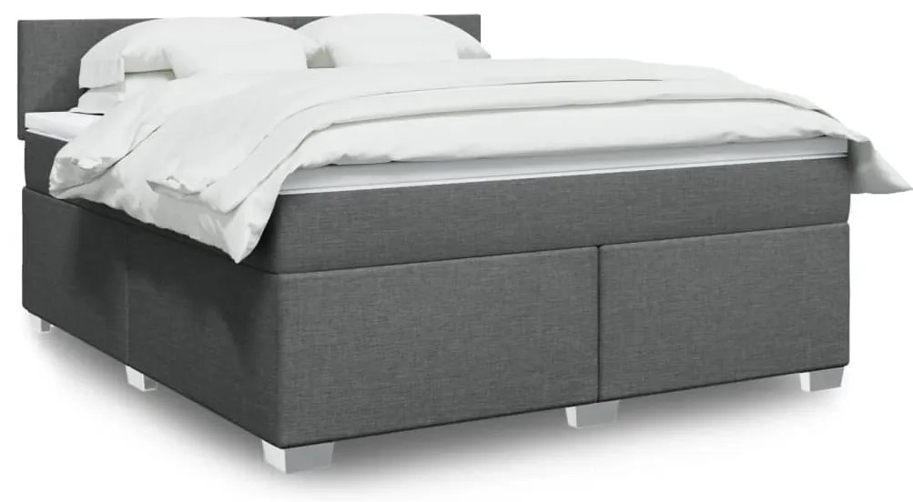 vidaXL Pat box spring cu saltea, gri închis, 180x200 cm, textil