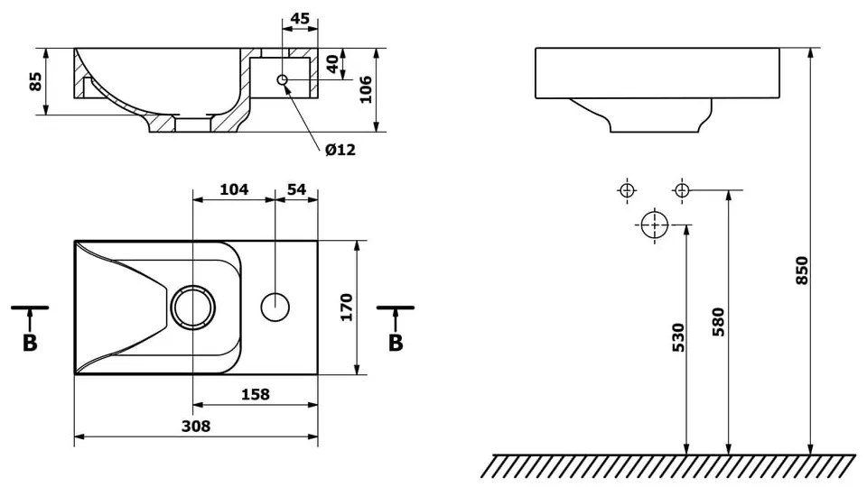 Chiuvetă mică pentru WC gri din beton 31x17 cm Piccolino – Sapho