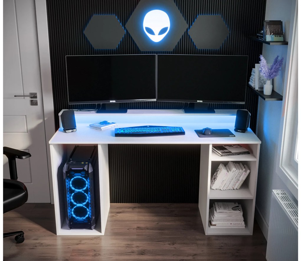 Masă PC pentru gaming Garrick 1 (biely) (cu iluminat LED RGB). 1064133