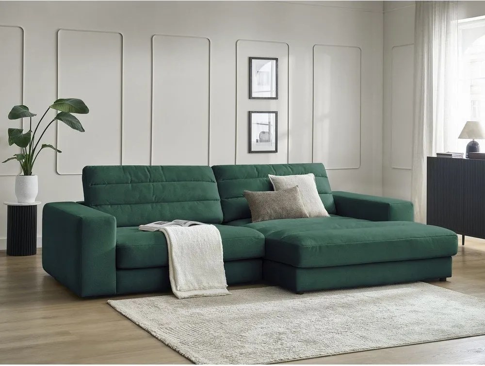 Colțar verde cu tapițerie din catifea (cu colț pe partea dreaptă/cu șezlong) Sierra – Bobochic Paris