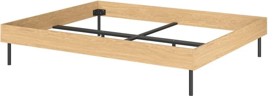 Pat matrimonial în culoare naturală din placă aglomerată de lemn cu aspect de lemn de stejar fără tăblie cu somieră 200x200 cm Streiko – noo.ma