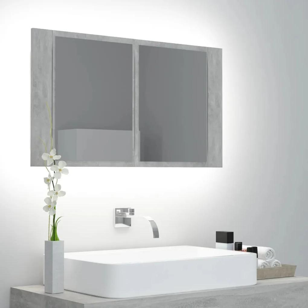 804968 vidaXL Dulap de baie cu oglindă & LED, gri beton, 80x12x45 cm acril