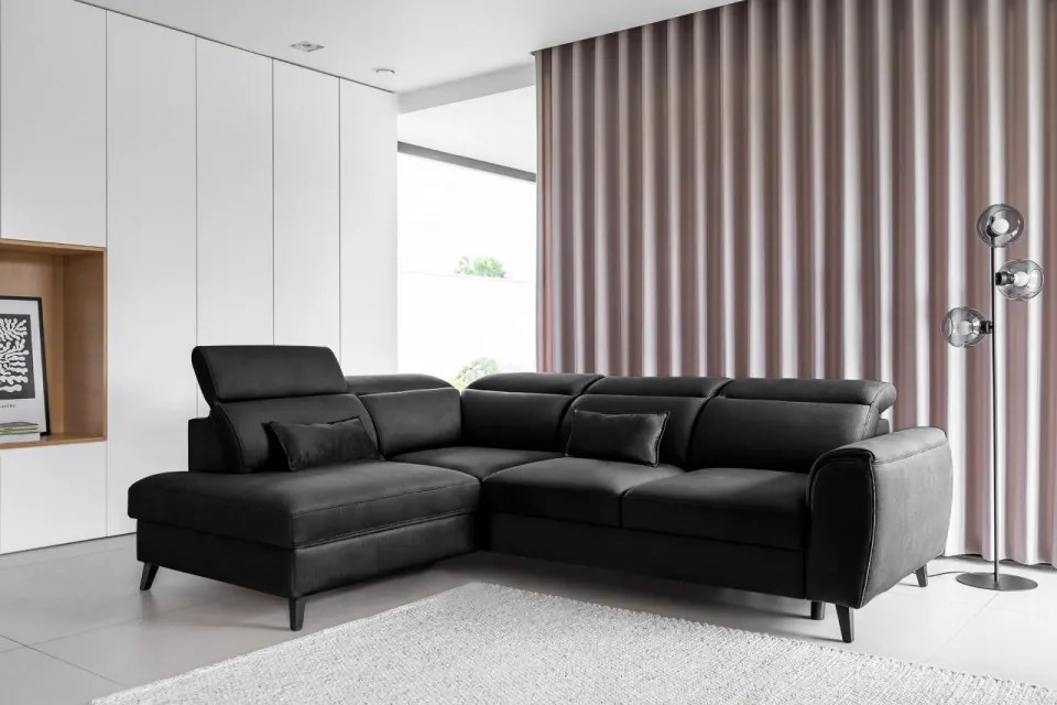 Coltar extensibil cu spatiu pentru depozitare, 255x201x100 cm, Noble L02, Eltap (Culoare: Negru - Flores 10)