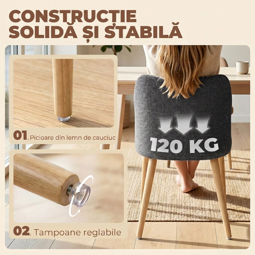 HOMCOM Set 2 Scaune Moderne cu Tapițerie din In, Șezut Confortabil, Spătar Curbat, Picioare din Lemn, Asamblare Ușoară pentru Bucătărie, Cameră, Living. | Aosom Romania