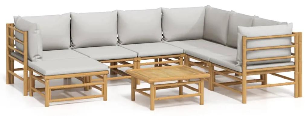 3155095 vidaXL Set mobilier de grădină cu perne gri deschis, 8 piese, bambus