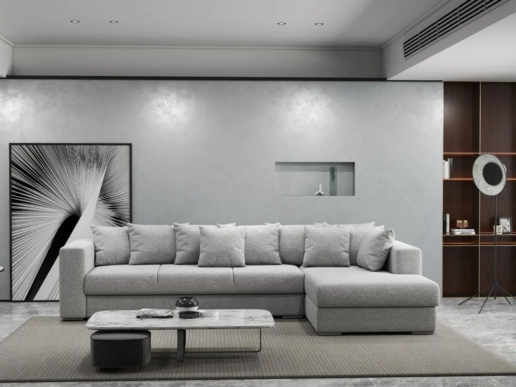 Colțar extensibil dumonde cu ladă de depozitare si sezut confortabil din spuma high-density, Gloria Euphoria Dove II 320x183 cm