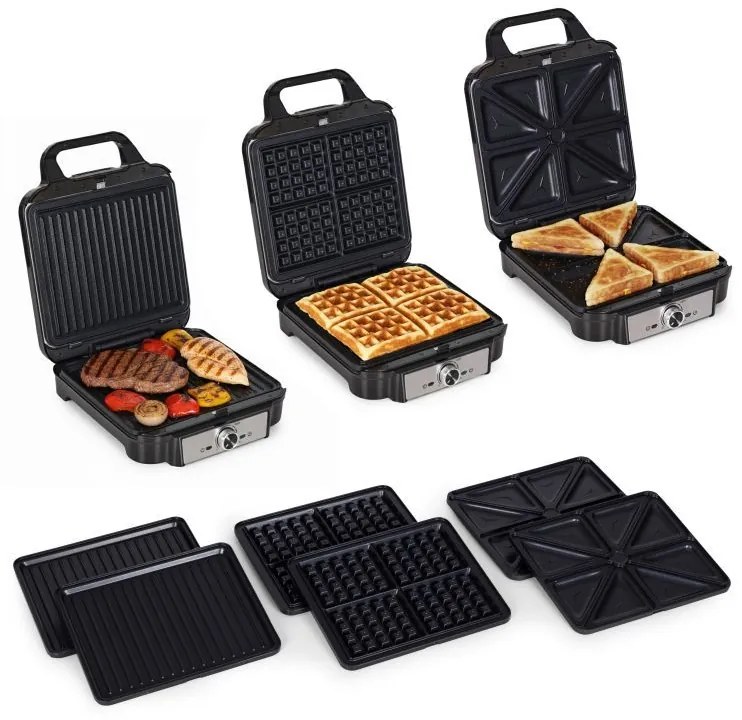 Grătar multifuncțional 3 în 1 - aparat pentru vafe, prăjitor de pâine și grătar de contact 1200 W