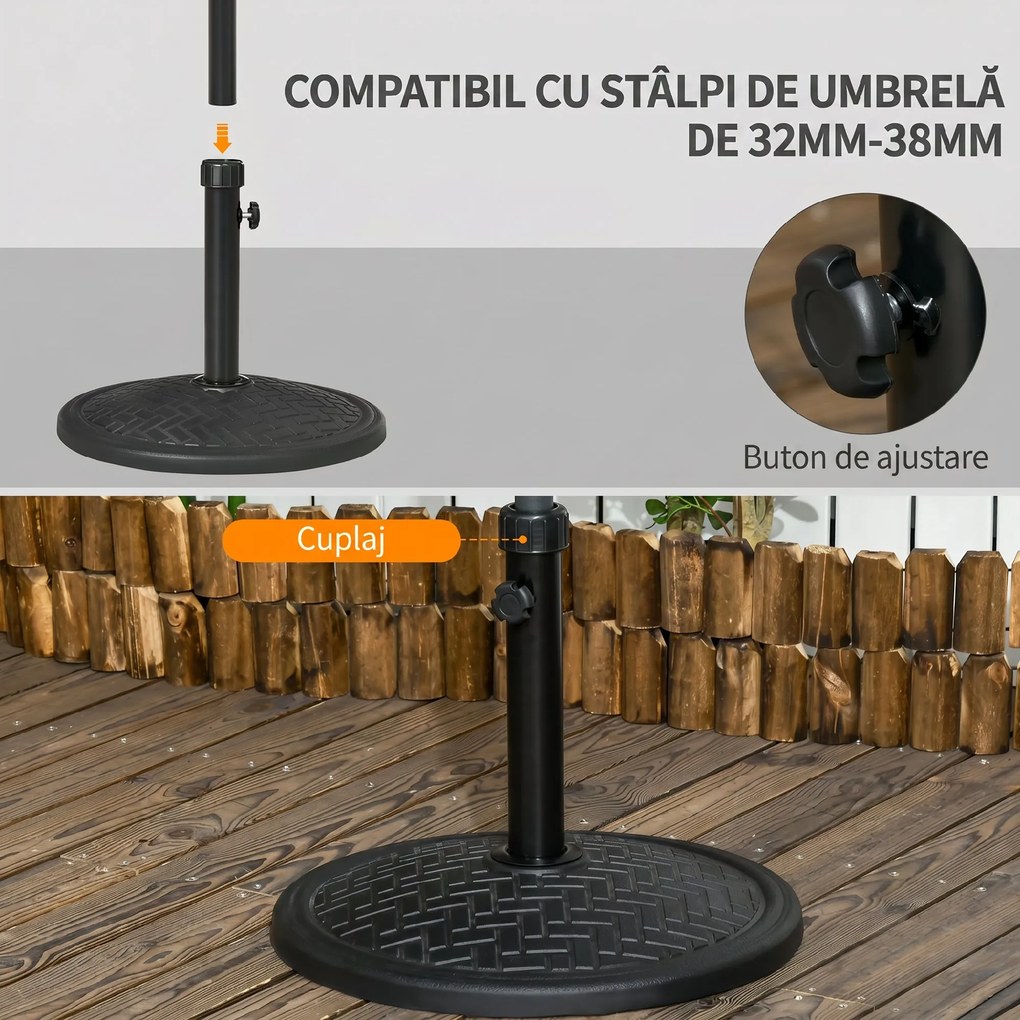 Outsunny Bază pentru Umbrelă cu Buton Reglabil, Ø46x34 cm, Negru | Aosom Romania