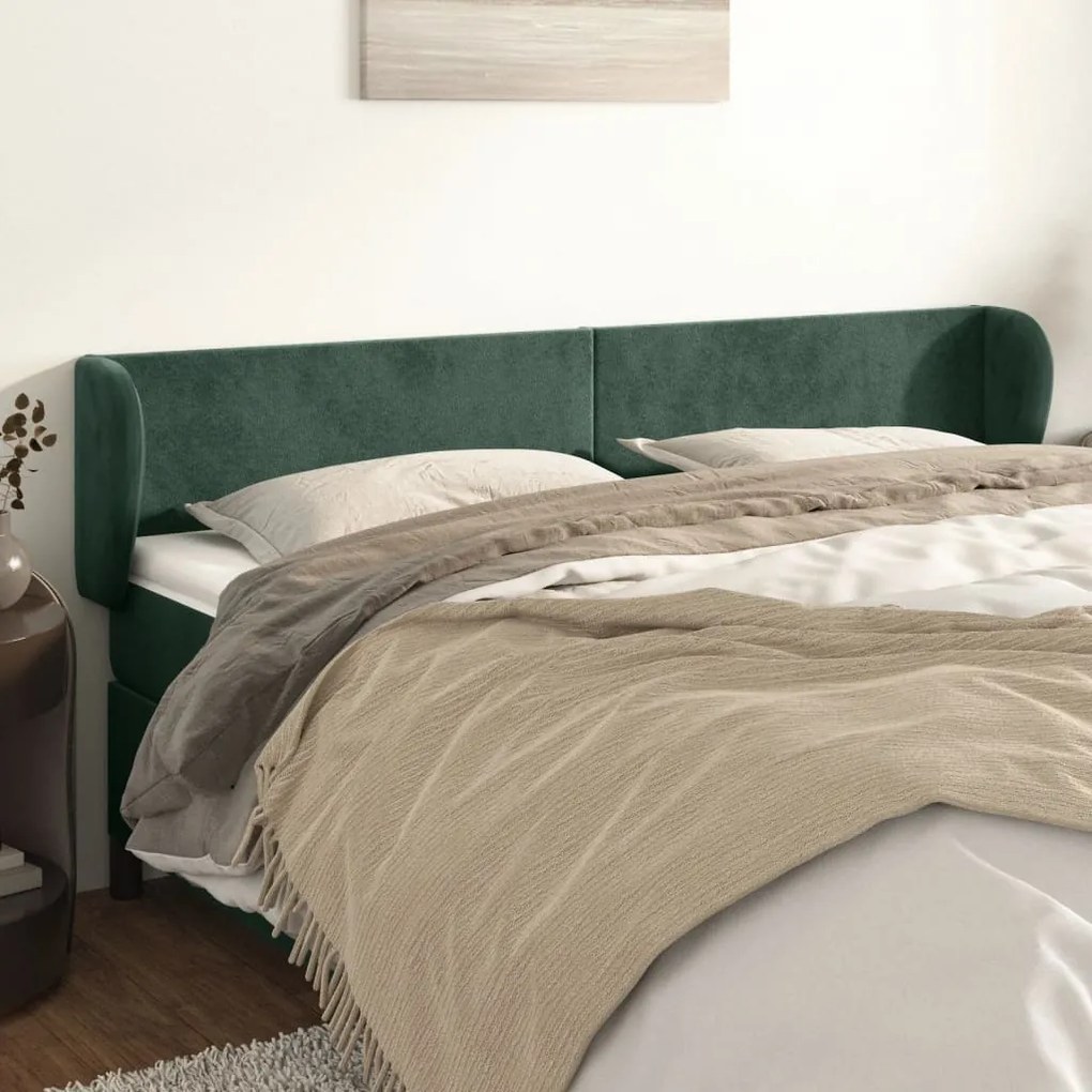 3116927 vidaXL Tăblie de pat cu aripioare verde închis 183x23x78/88 cm catifea