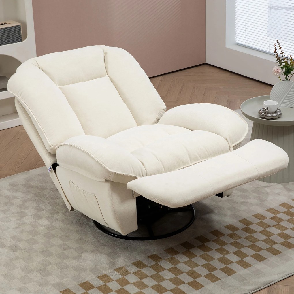 HOMCOM Scaun de relaxare, reglabil, 104x100x102cm / 164x76cm, Alb cremos | Aosom Romania