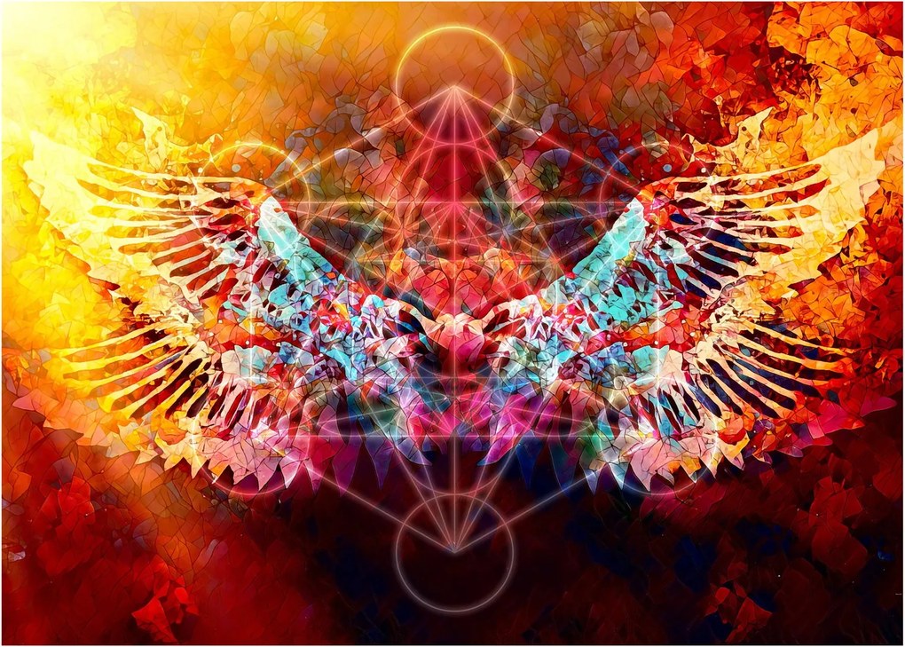 Tablou pe sticlă - Merkaba cu aripi, abstracție (70x50 cm)