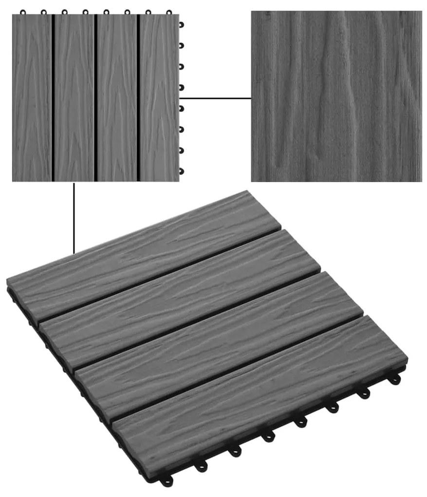 Placi podea in relief WPC, 11 buc., 30 x 30 cm, 1 mp, gri Gri, 1