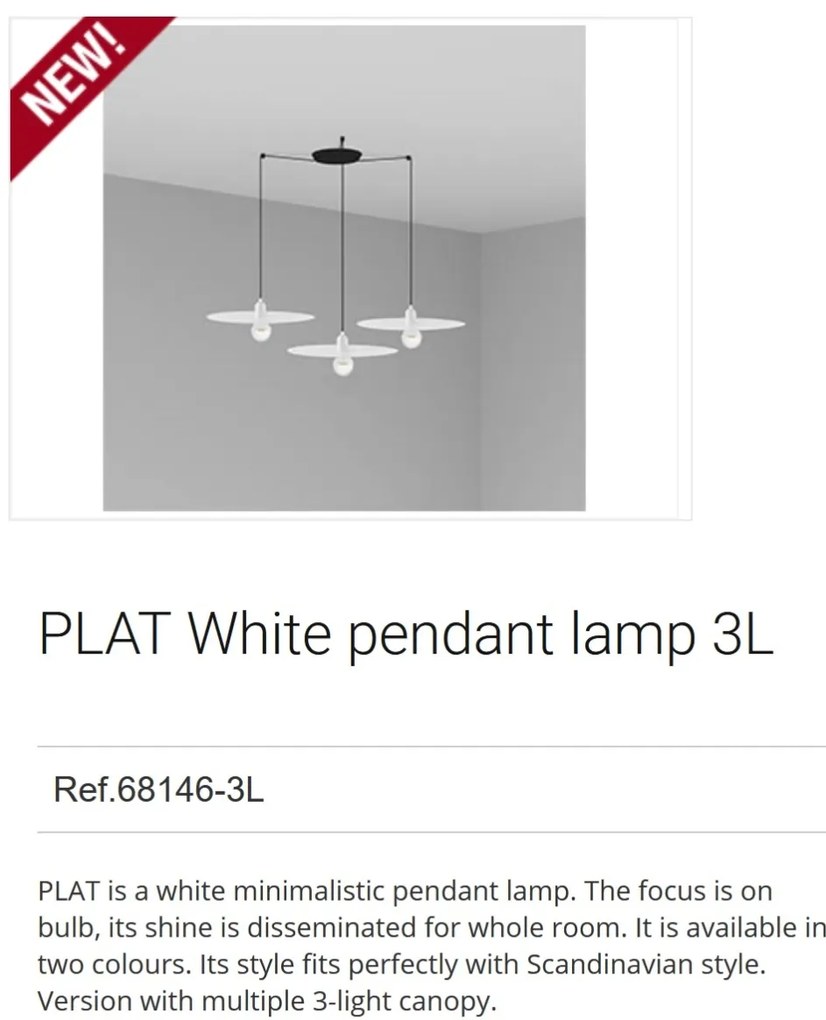 Lustra cu 3 Pendule design modern PLAT alb