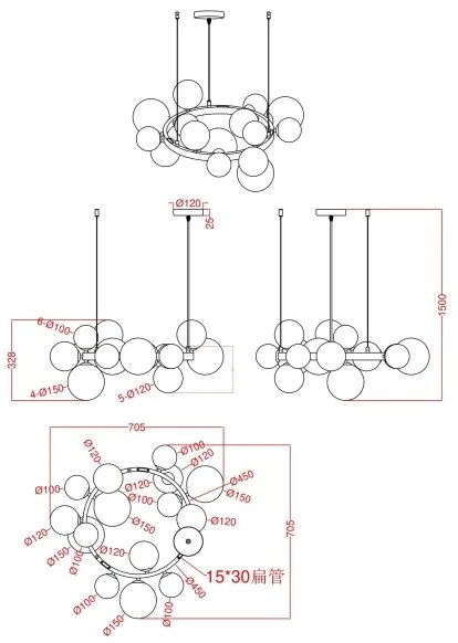 Lustră LED pe cablu Wofi 5014-1505W VILLA 15xG9/3W/230V negru