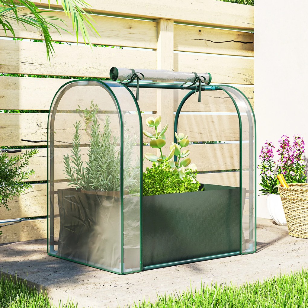 Outsunny Mini Seră de Grădină cu Sac de Plantare, Seră pentru Grădină cu Ușă Rulabilă, Structură din Oțel, Acoperire din Plastic, pentru Legume, Flori, Plante, Verde Închis | Aosom Romania